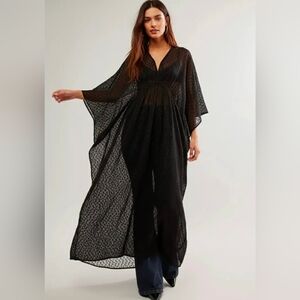 Free People+SAACHI Stevie Textured Sheer Lurex Kaftan Black NWT$178 Cc